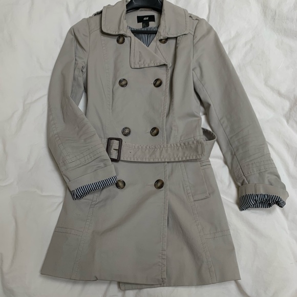 H&M Khaki Trench Coat w tortoise buttons - Picture 1 of 7